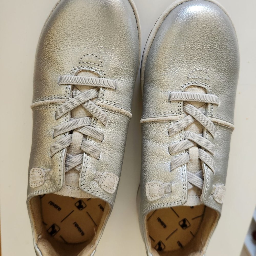 Silver leather slip on sneakers size 6 tried on but never worn